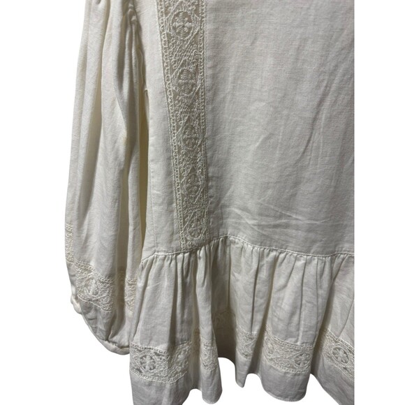Zara BOHO Top Size S Off White Lace Inserts - Picture 7 of 10